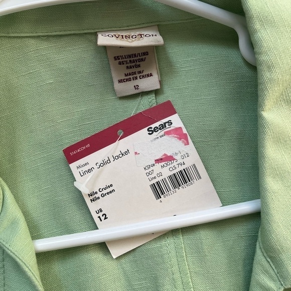 Covington Blazer Lime Linen Blend Collared Button Down 3/4 Sleeve Jacket size 12 - Picture 5 of 10